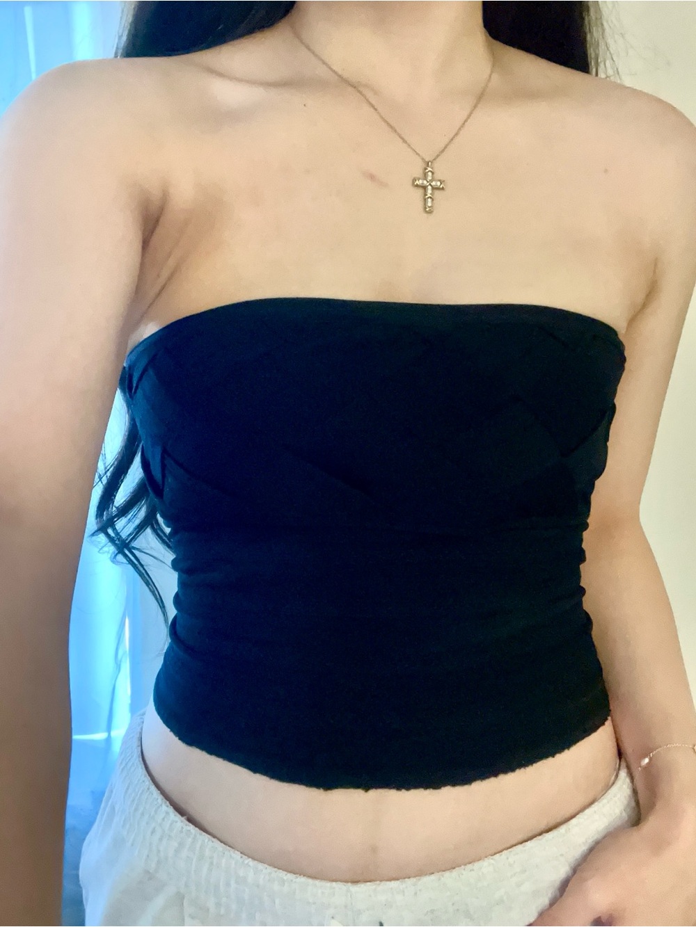 CHANEL Black Quilted Bandeau Tube Top